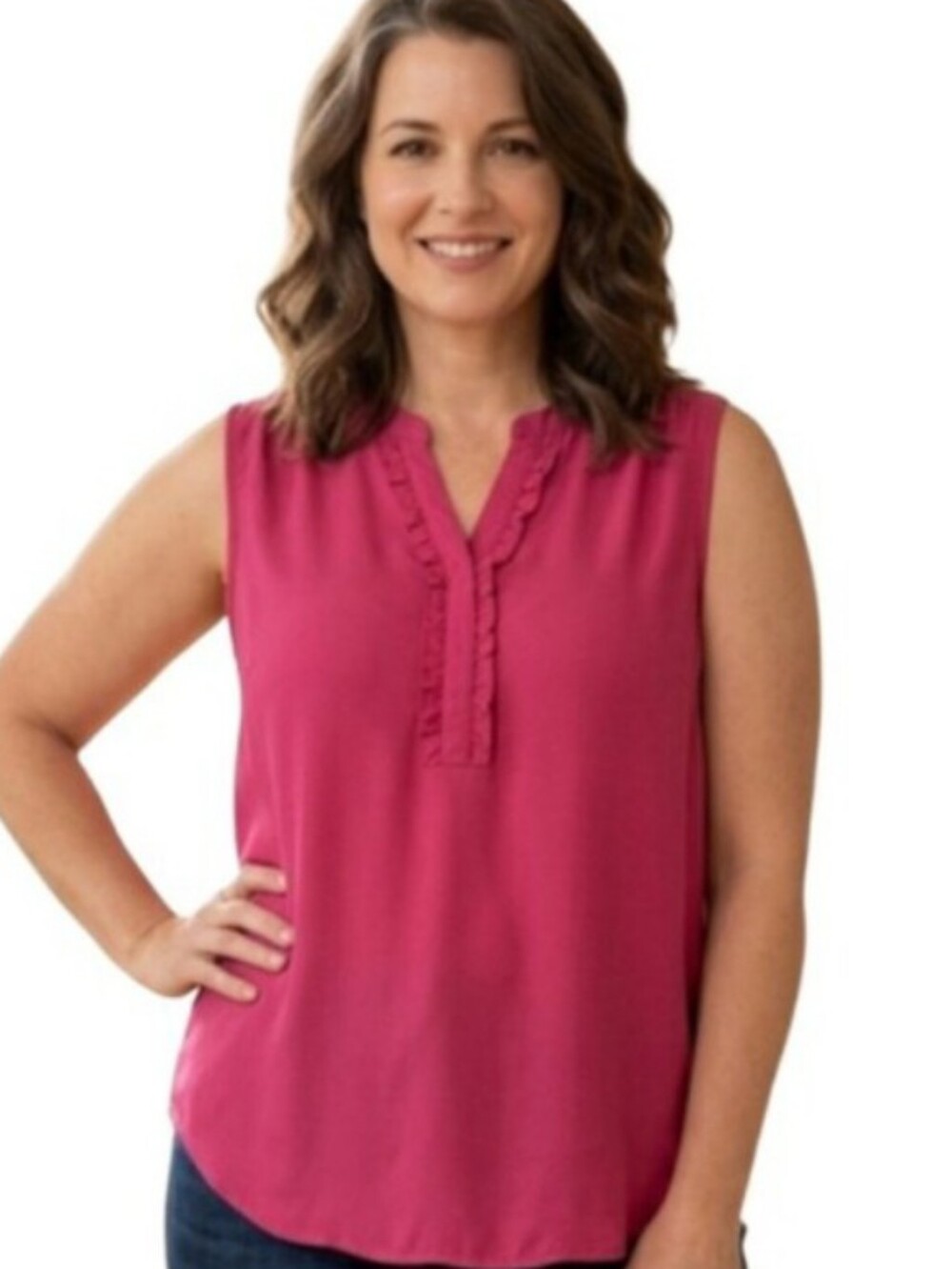 "Love Fire" Ladies (L) Cute Sleeveless Button Down Pink Top